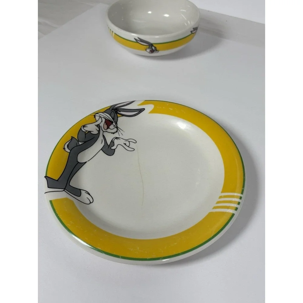 Looney Tunes Bugs Bunny Kids Dish Set 3-Piece Plate Bowl Cup Gibson 1998